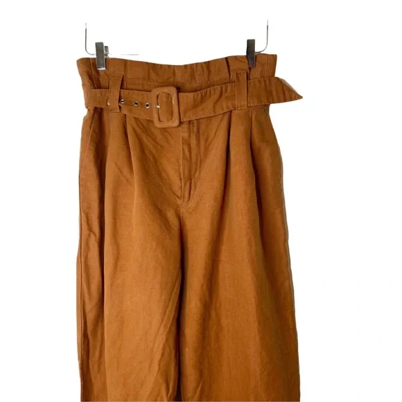 Zara Brown Paper Bag Cropped Linen Pants High Rise Medium - Picture 4 of 7